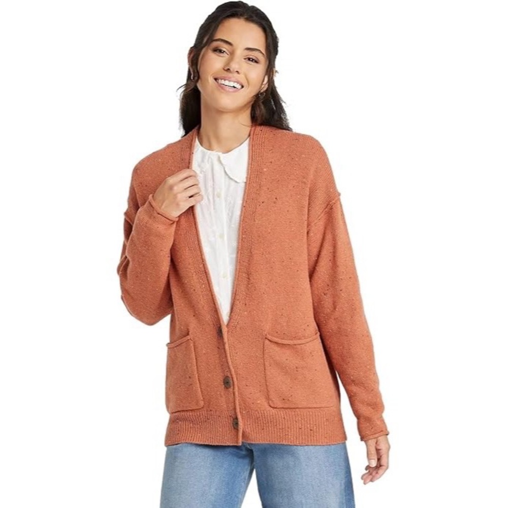 Cozy Cottagecore Grandpa Cardigan Orange Size Medium Cotton Blend